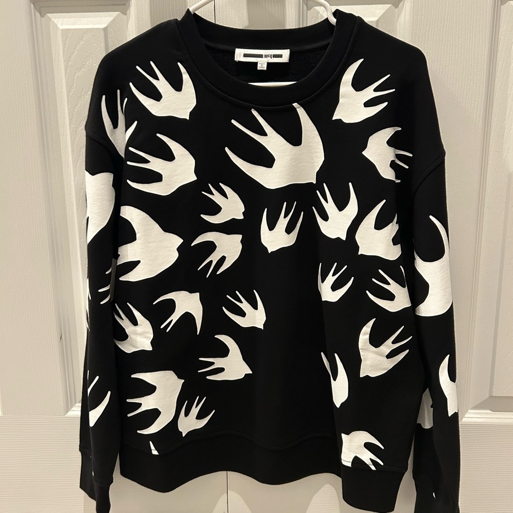 McQ by Alexander McQueen Code Bird Print Pullover Sweatshirt NWOT